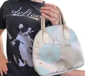 Y2K Style Satin Bee Print Round Handbag Unique Shape Floral Cottagecore